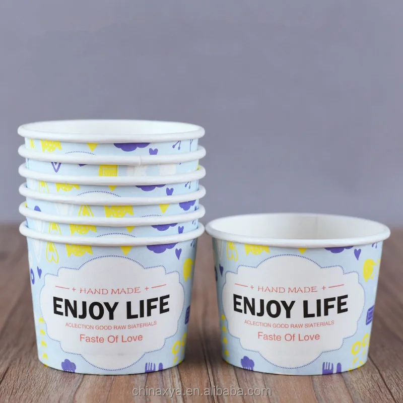 Custom Logo Printed Disposable Paper Cups with Lid for Ice Cream