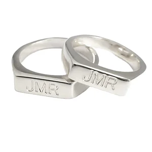 Engraved Designer Signet Custom Silver Jewelry Fashion Name Rings Men