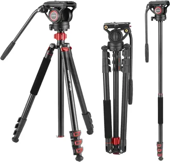 NEEWER 72" Fluid Head Video Tripod Monopod Aluminum Alloy QR Plate Tripod for DSLR Camera Camcorder