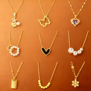 MW Wholesale Waterproof 18K African Gold Plated Anti Tarnish Love Pearl Snowflake Shell Women's Stainless Steel Necklace Jewelry