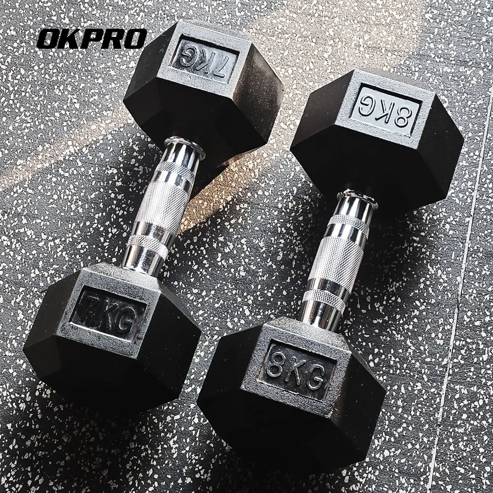 OKPRO Factory Wholesale Gym Rubber Hexagon Dumbbell Set 1-70kg Hex Rubber  Dumbell for Weight Lifting Buy Online