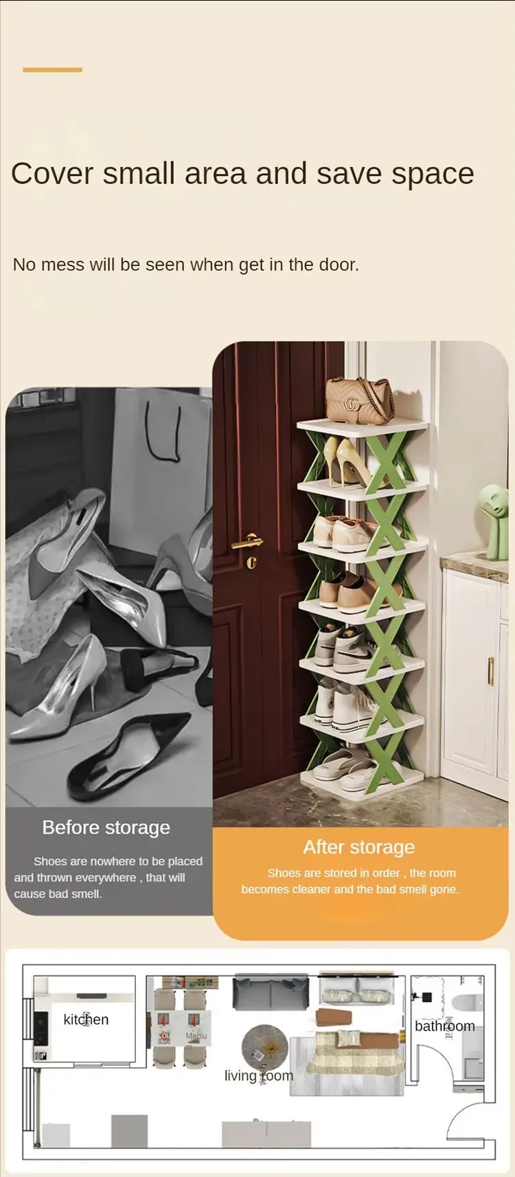Easy-to-Assemble Living Room Shoe Organizer Space-Saving PP Plastic Storage Shelf with Close-to-the-Door Design factory