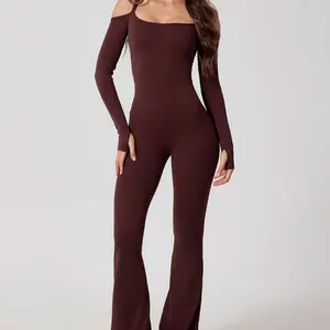 2026 Hot Selling Comfortable Active Wear One Piece Full Length 260 Gsm Seamed Outfit Tight-fitting Jumpsuit for Ladies
