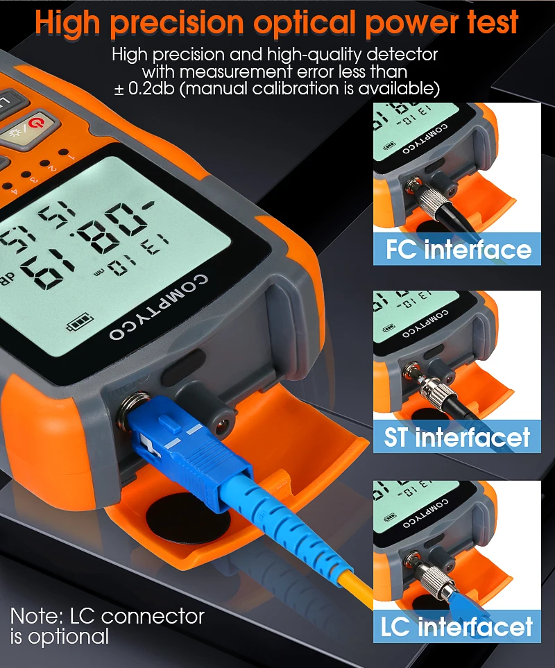 COMPTYCO High precision Fiber Optic Tester AUA-M7/M5 OPM with LED and RJ45 tester Fiber Optic Equipment Mini Optical Power Meter details