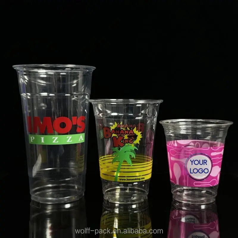 Custom Logo Printed Clear 12 16 20 24oz Pet Transparent Disposable Plastic Cup With Lid to Go Cups With Logo