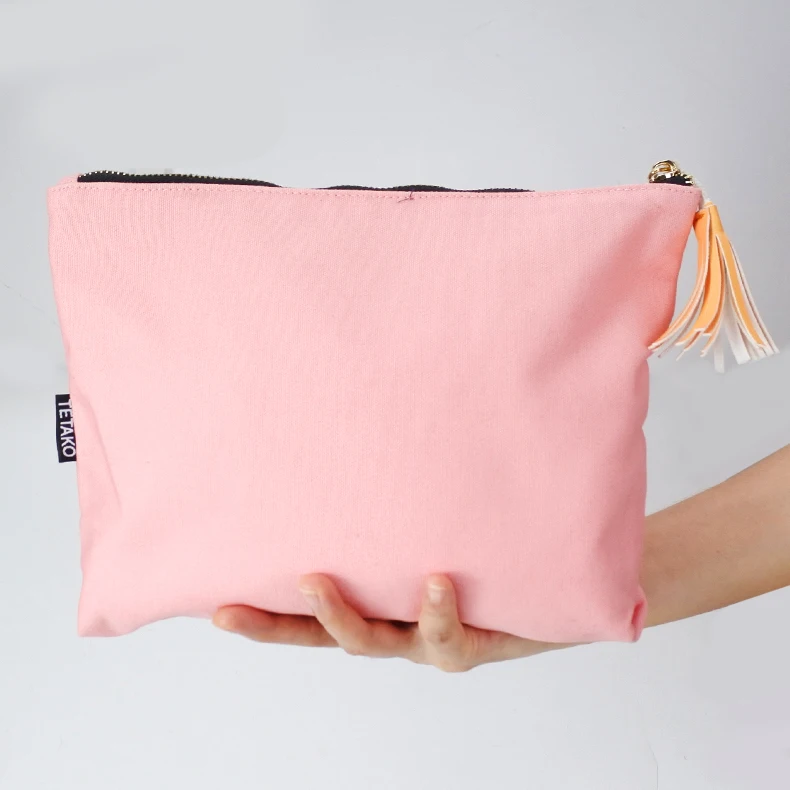 Women Foldable Tassels Zipper Toiletry Cosmetic Travel Makeup Canvas Pouch Bag