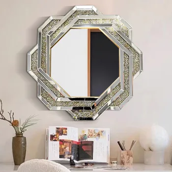 Diamond Bathroom Mirror Glass Splicing Vanity Vanity Vanity Mirror Porch Decorative Wall Hanging Art Mirror Barbershop