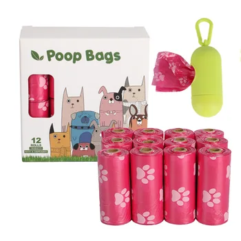 Wholesale High Quality epi Biodegradable Dog Poop Bags waterproof Compostable Poop Bags 12 rolls with dispenser