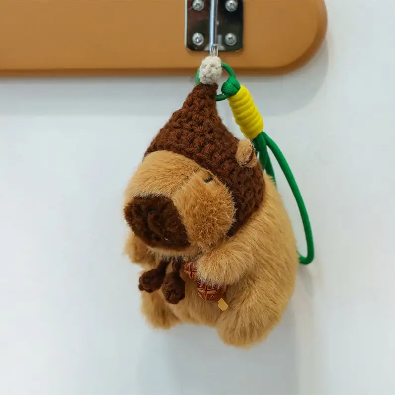 Portachiavi Capybara Peluche Morbido, Simpatico Ciondolo Per Borsa E Zaino, Con Cappellino, 12 Cm