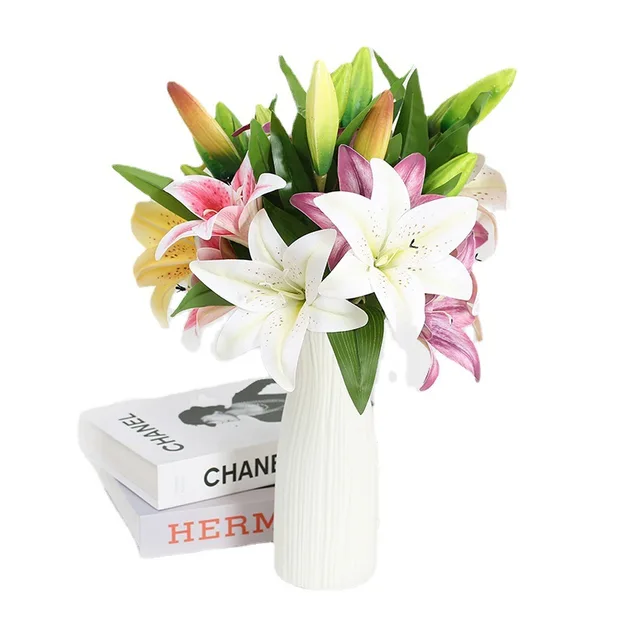 Simulated Lily Bouquet Ornament 2 Head 3 Head 3D FilmFlowers Festival Gifts Wedding Home Decoration Photography Props