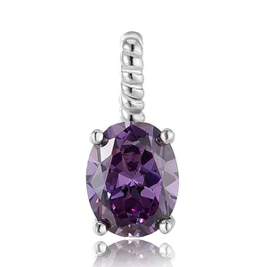 Elegant 925 Sterling Silver Rhodium Plated Classic Oval Natural Amethyst Pendant