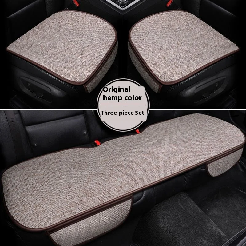 Universal Four-Season Car Seat Cushion Set Breathable Cotton Linen Rear Single Seat for Summer Use