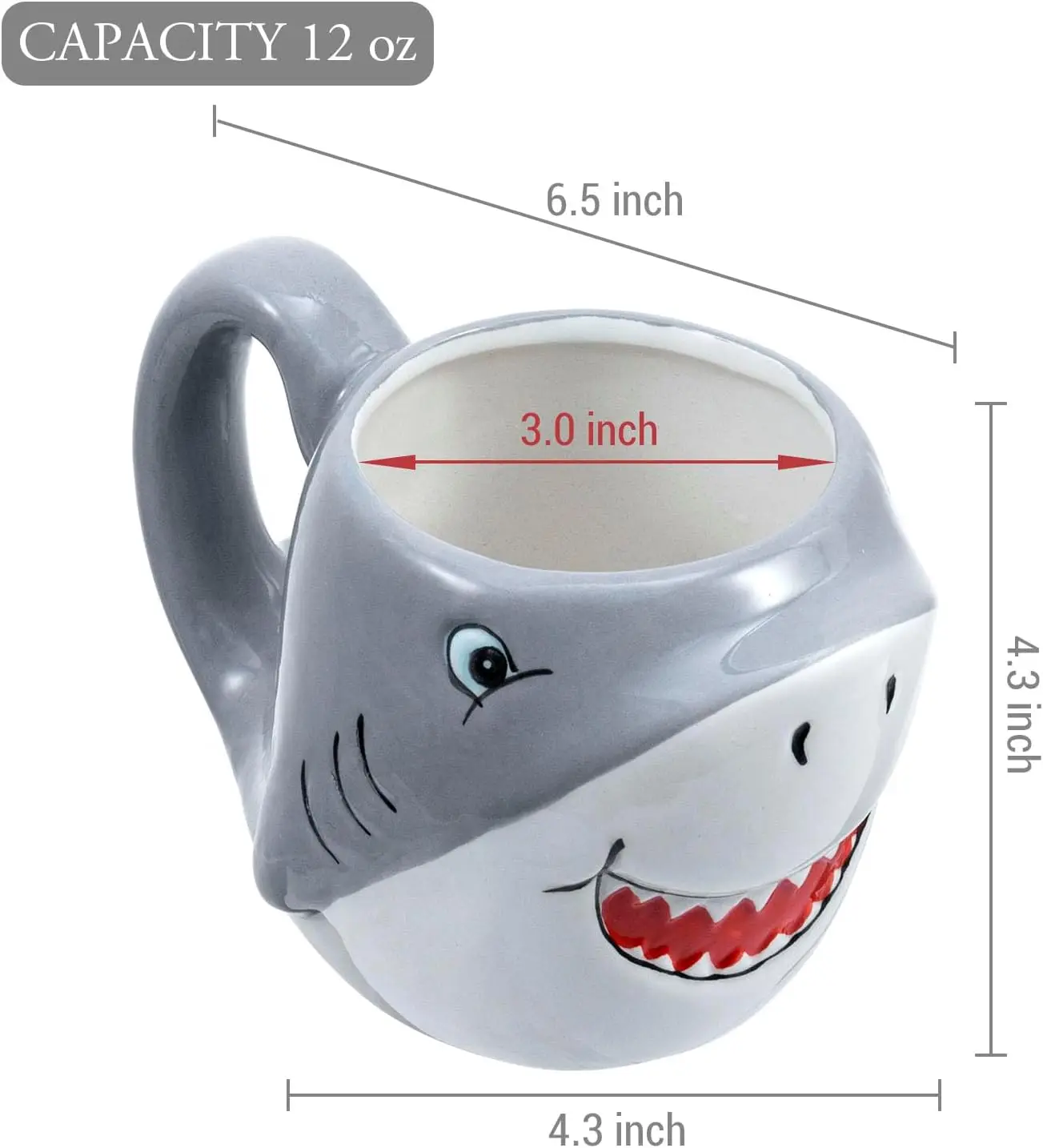 Customizable smiling little shark shape design, two-color shark theme 3D cartoon animal with handle, cute novelty gift