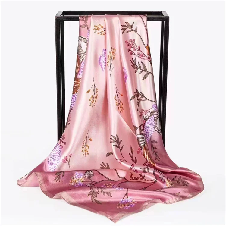 90*90CM Custom Logo silk big square scarf hot style satin print ladies silk scarf AliExpre new wild scarf women