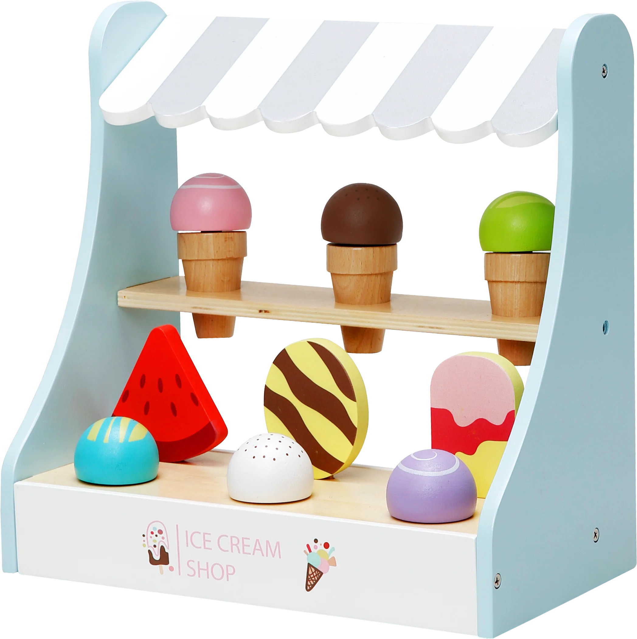 Hot Selling Wooden Food Ice Cream Cart Play Set with Accessories for Pretend Play