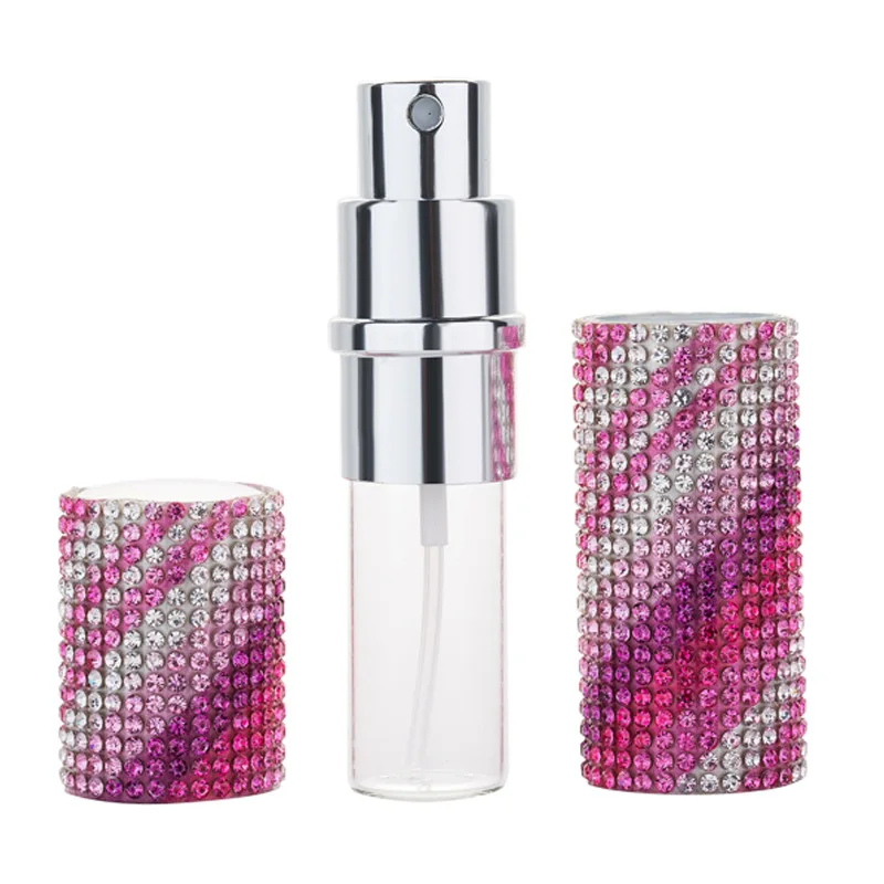 Glass Spray Bottle 10ML Rhinestone Luxury Shining Glitter Pink Yellow  Silver Mini Refillable Portable Perfume Atomizer Vial