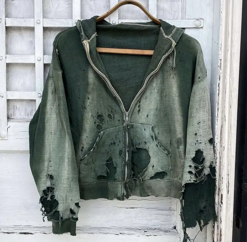 Custom Logo Heavy Weight Fabric Cut and Sew Embroidery Patch Oversized Distressed Unisex Acid Wash Sun Faded Waffle Hoodie Men gallery 9