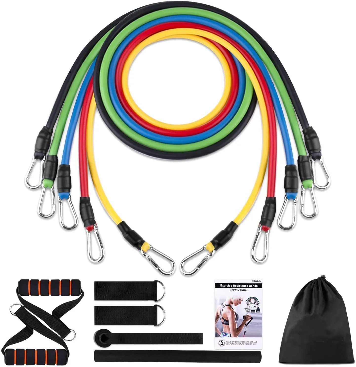 11pcs Resistance Bands Set Tension StrapsandYoga Ropes Pilates Stick With Training Bar Rubber Exercise Bands Resistance Tube