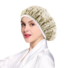 Shower Cap Waterproof Satin Lined Luxury Large Oversized Reusable Adjustable Silk Double Layer Ladies Bath Shower Caps For Women