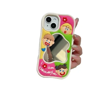 Funny Funny Cartoon Boy Girl Makeup Mirror Silicone Shockproof Protective Phone Cover Case For iPhone 11 12 13 14 15 Pro Max