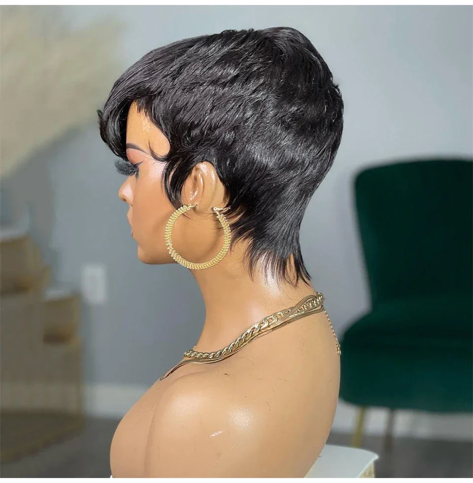 Human Hair Pixie Cut Wig With Highlights Blonde Green Bob Style_voghion.com