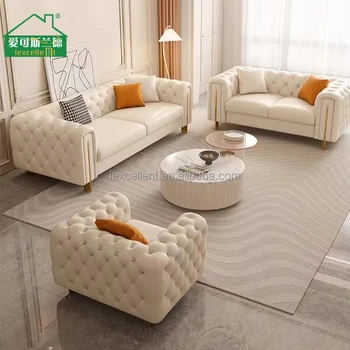 Iexcellent Furniture Factory Chesterfield Italian leather  Sofa Set Baby-Friendly  Material Lazy Sofa Hotel Living Room Leather