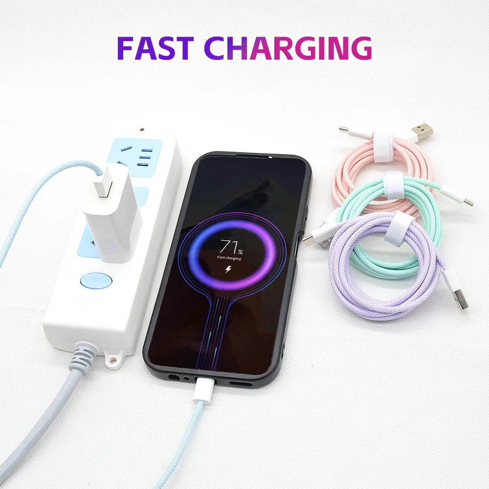 USB-C 1M 1,5M 2M Gevlochten Duurzame Kabel met Nylon Mantel 60W Snelladen Datakabel_voghion.com