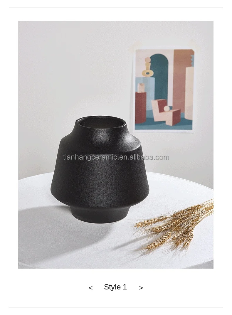 India Style Black Matt Classic Desktop Home Furnishings Ceramic Vases For Home Decor Indoor And Outdoor.jpg