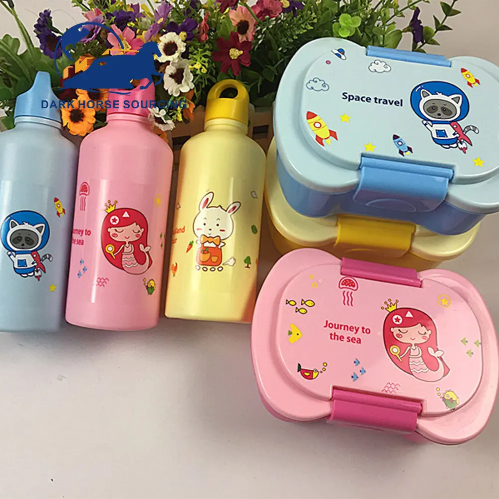 Factory Outlet Kids Cartoon Plastic Bento Lunch Box Water Bottle Set ...