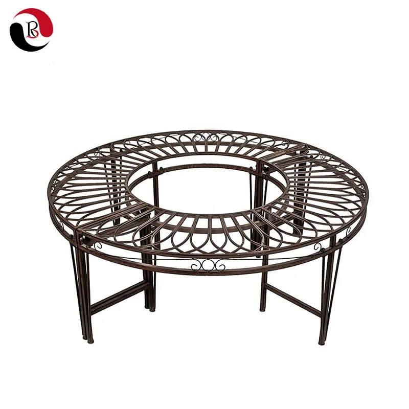 Outdoor Garden Bench Brown Roundabout Circular Metal Garden Tree Bench ...