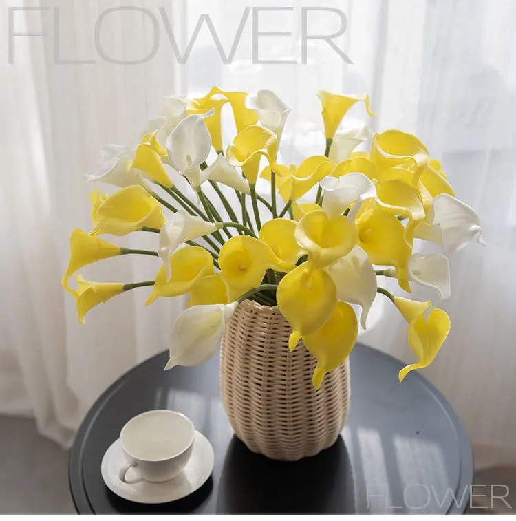 Yellow Artificial Flowers Real Touch Latex Artificial Lillies Flowers Home Decor 