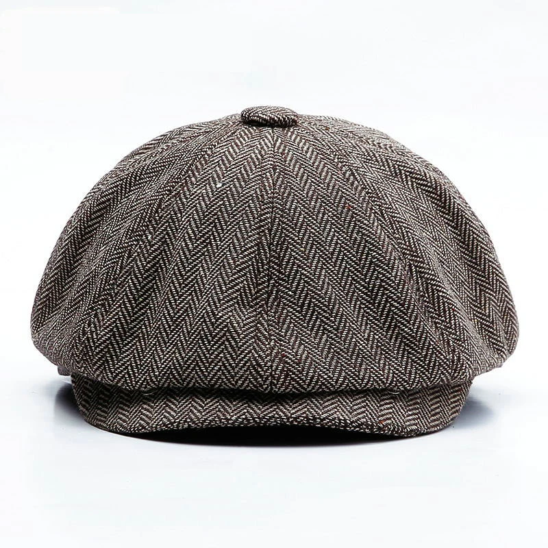 Men Beret Vintage Herringbone Gatsby Tweed Hat Newsboy
