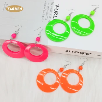 YACHEN 80s 90s Theme Glow Party Accessories Retro Drop Dangle Fluorescent Acrylic Neon Earrings for Women Girls