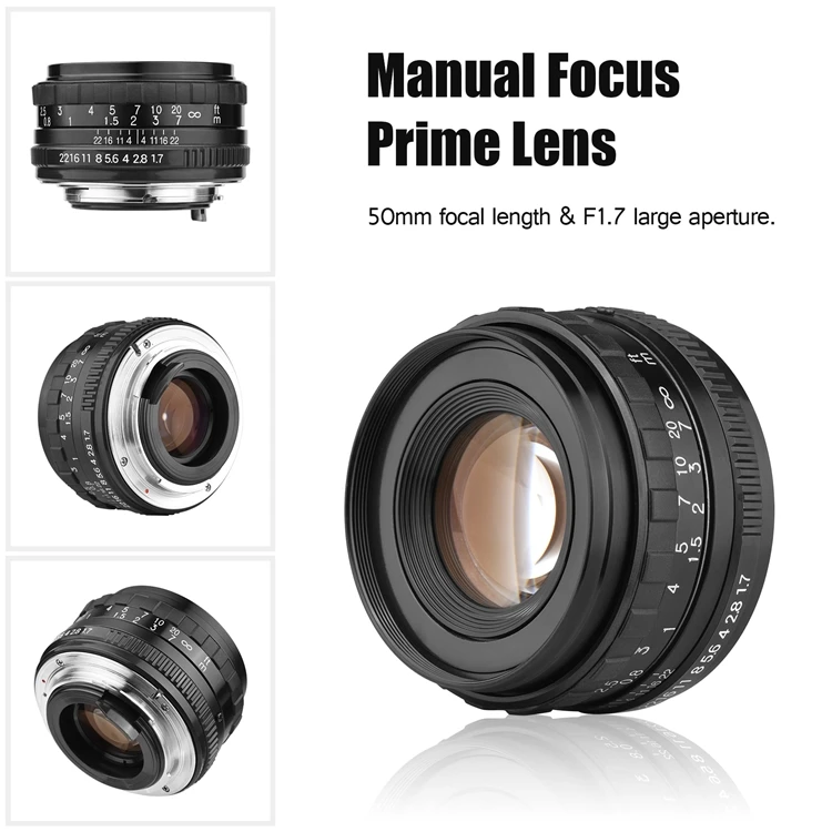 50mm F1.7 Large Aperture Camera Lens Manual Focus Prime Lens PK Mount Replacement for Pentax Full Frame Cameras