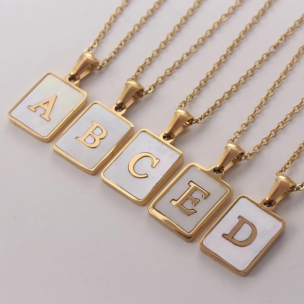 18k Gold Letter A-z Initial Necklace For Women White Rectangle Alphabet  Charm Pendant Necklace Party Jewelry Accessories - Necklace - AliExpress