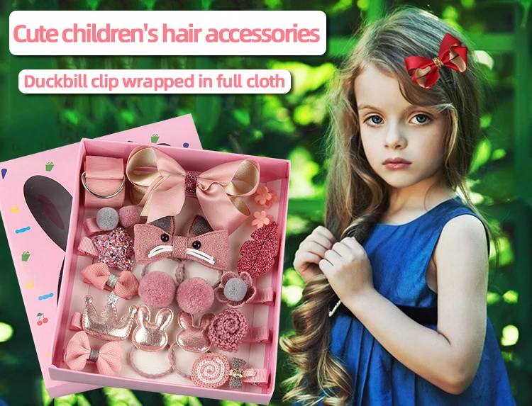 18 Pcs/box Children Cute Hair Accessories Set Baby Fabric Bow Flower ...