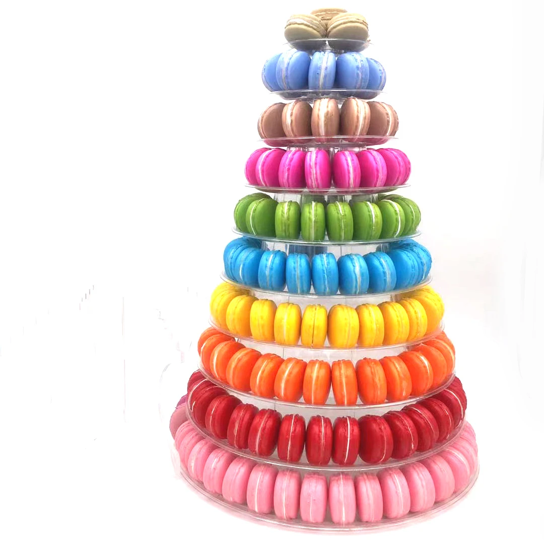 High Quality 10 Layer Tiers Tower Acrylic Macaron Display Acrylic Macaron Stand Macaron Pyramid in Custom Design