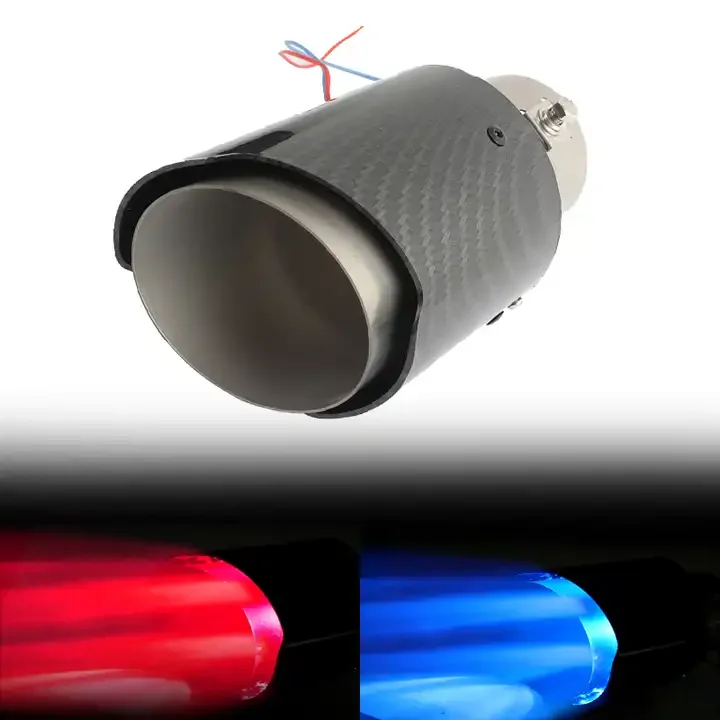 Car Modified Flame LED Luminous Tail Throat Carbon Fiber Racing Tailpipe Light Intake Elbow Car Exhaust Pipe Stainless Steel Tip