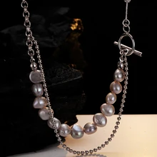 Icebela Jewelry Baroque Pearl Necklace Korean S925 Sterling Silver Ot Buckle Double Layer Wearing Choker Necklace
