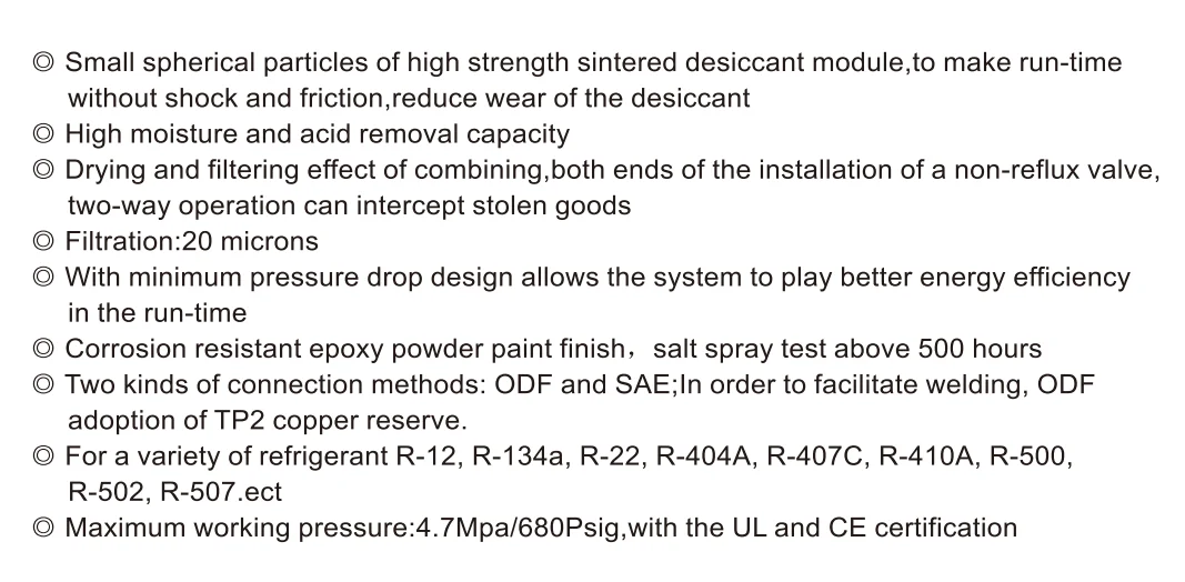 1.9 SFK Series Refrigeration Parts Molecular Sieve Liquid Line Filter Drier High Quality Drying Refrigerant Filter Drier Price
