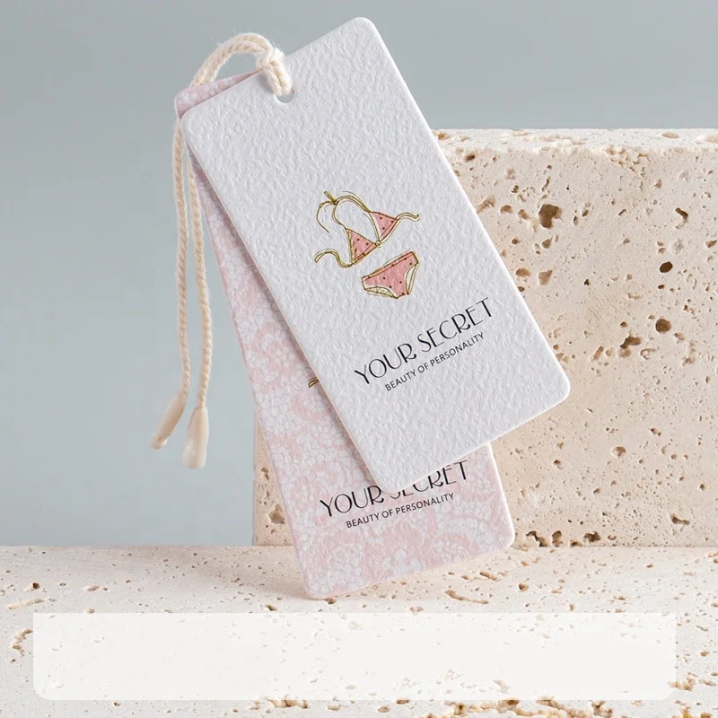 Factory Custom Garment Accessories Embossed Logo Luxury Dresses Underwear Product Hang Tag Tags Labels for Underwear Dress