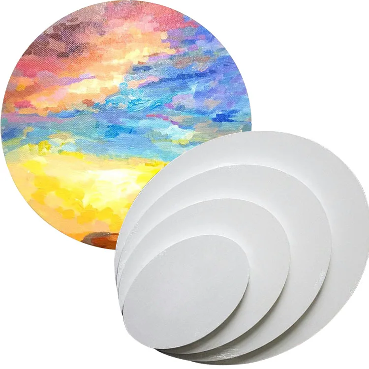 Hot Selling Customized Round Shaped Canvas Print Stretched White Blank Boards for Painting