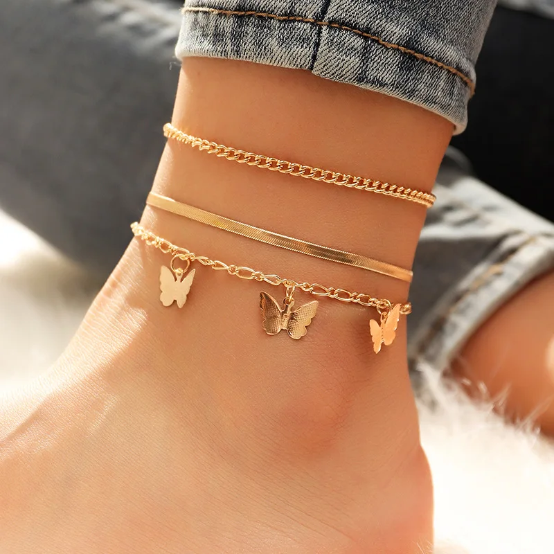 Women Jewelry Anklets Punk Gold Multilayer Tassels Chain Anklet Beach Bracelet 