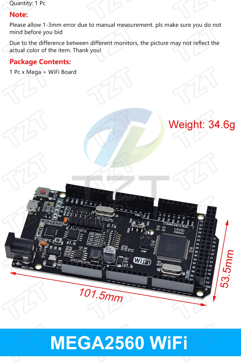 Tzt Mega2560 + Wifi R3 Atmega2560+esp8266 32mb Memory Usb-ttl Ch340g ...