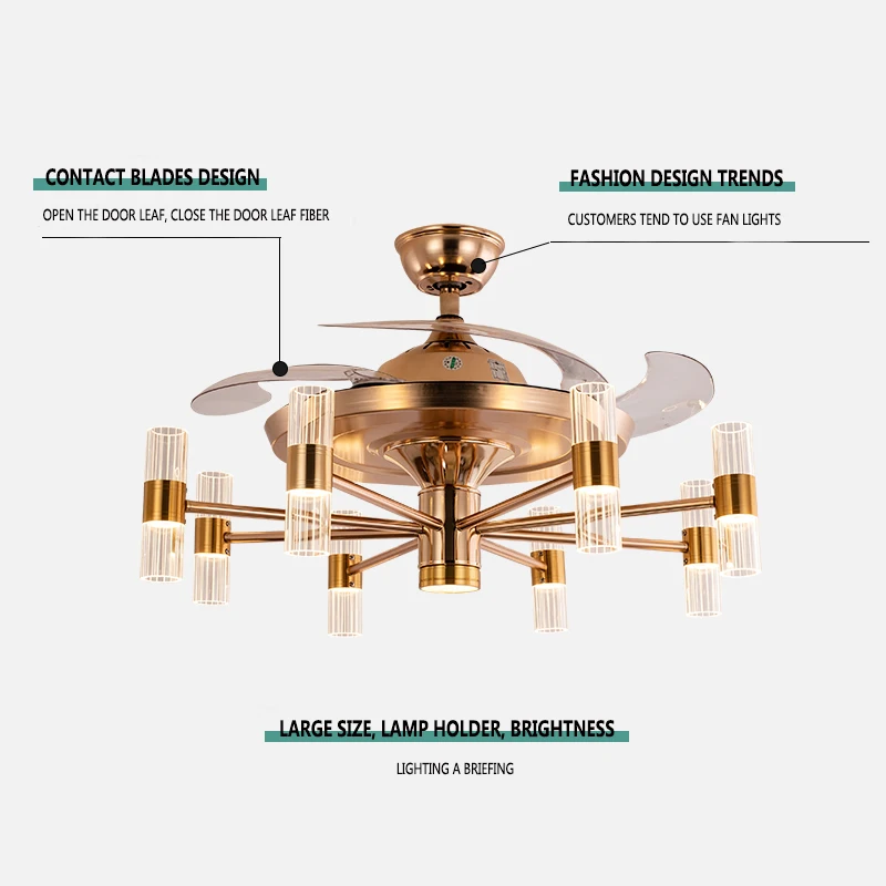 Китайский завод 2021, новый дизайн, постмодерн, прозрачные лопасти, потолочный вентилятор с подсветкой и дистанционным управлением