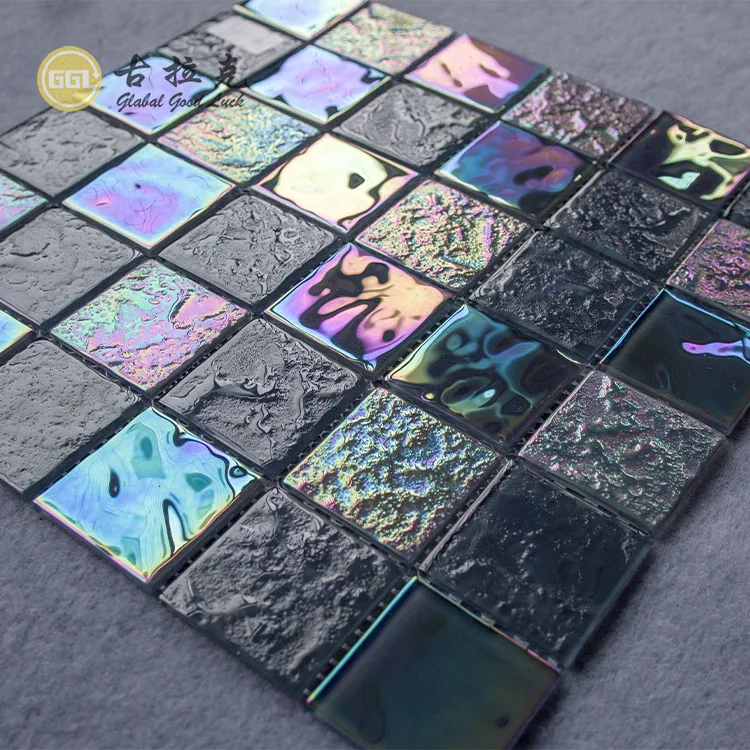 glittering grey square glass mosaic tile outdoor crystal mosaic  for swimming pool