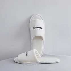 Льняные тапочки с логотипом на заказ для роскошных отелей одноразовые спальни спа-стиля вафельным открытым носком индивидуальные