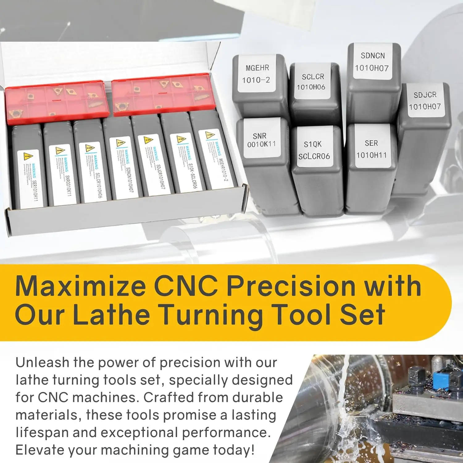 CNC Lathe Cutting Indexable Tools Turning Tool Holders Set Carbide Inserts with Box Seven Pieces Set