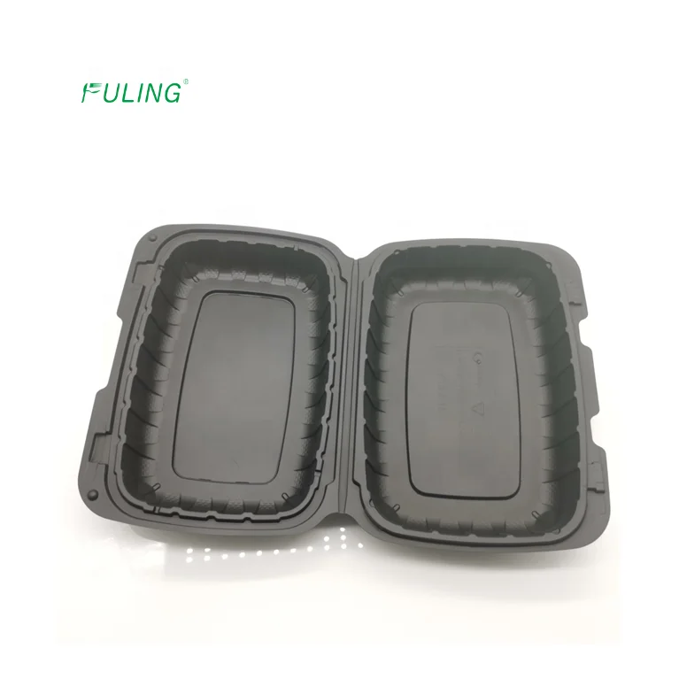 Factory Oem Restaurant Takeout Rectangular Plastic Tray Disposable Food Containers Clam Shell Food Black to Go Boxes