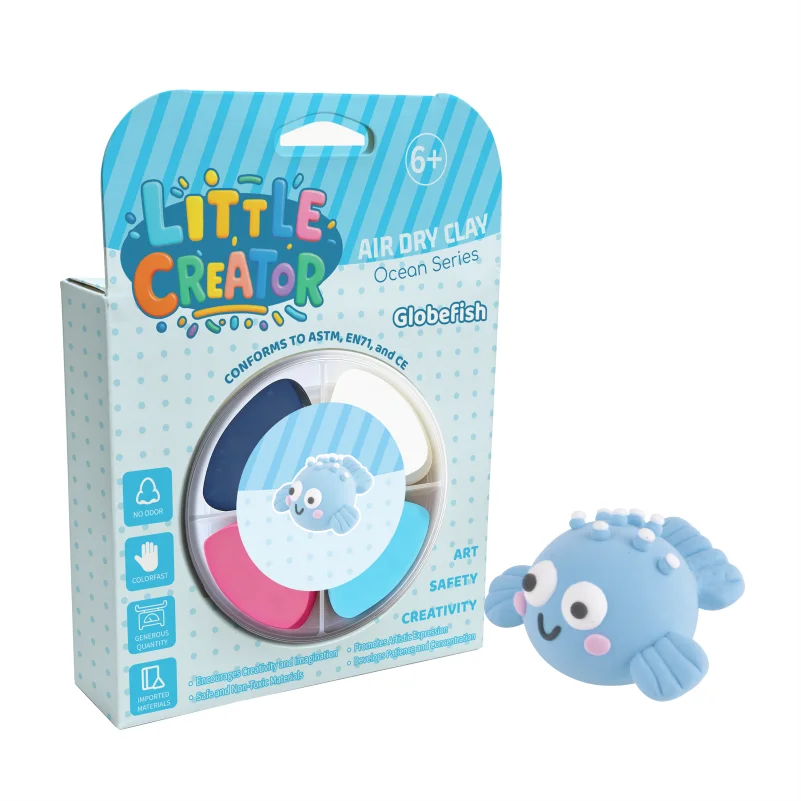 リトルクリエイター オーシャンシリーズ エアドライクレイキット - グローブフィッシュ（6歳以上向け、無毒・非粘着性のDIY海洋生物クラフトギフト）